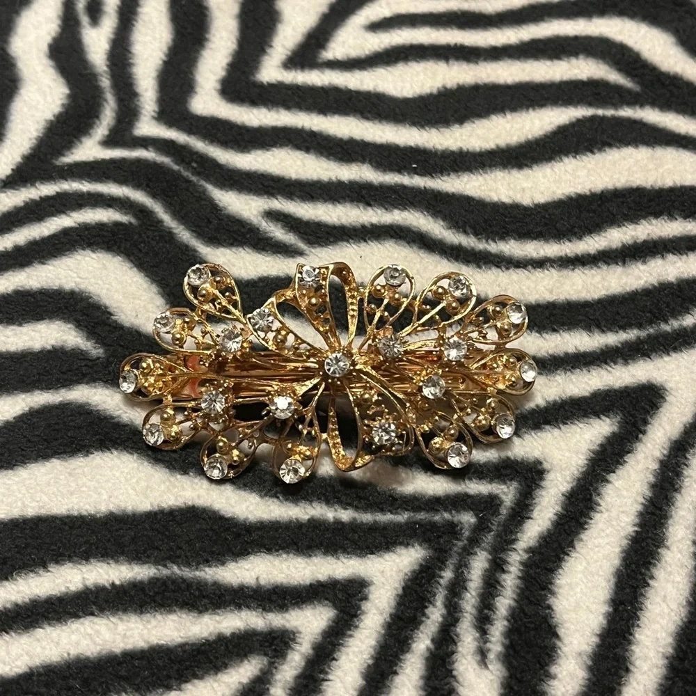 Gold Floral Rhinestone Hair Clip